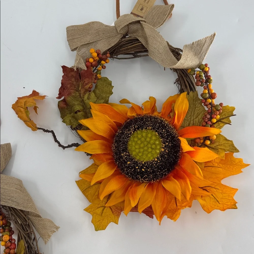 Pier1 Set of 3 Sunflower Autumn Wreath Chair Decor NWT